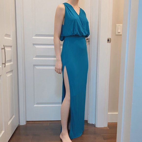Haute Hippie Aquamarine Belt Slit Side Dress Small